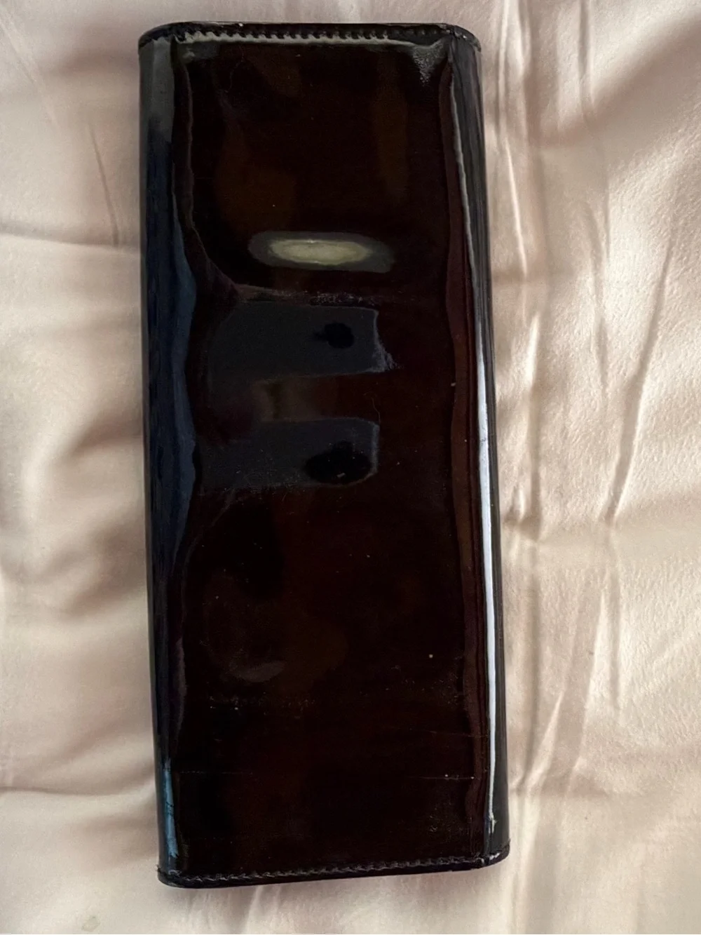 Gucci Black Patent Leather Clutch with Gold Crest Accent
